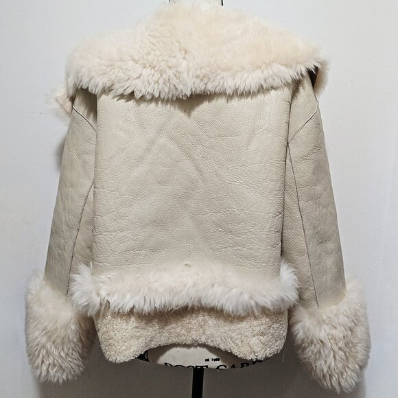 New Merino Toscana Sheepskin Shearling Lamb Fur Coat Jacket Cream White Leather - Picture 4 of 6